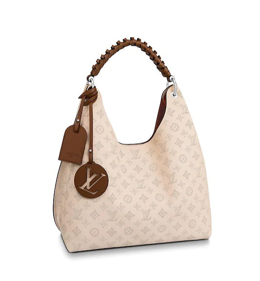 LOUIS VUITTON M52950 LV CARMEL HOBO BAG MAHINA LEATHER WHITE.