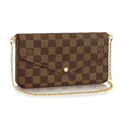 N63032 Pochette Felicie Chain Wallet Damier Ebene Canvas