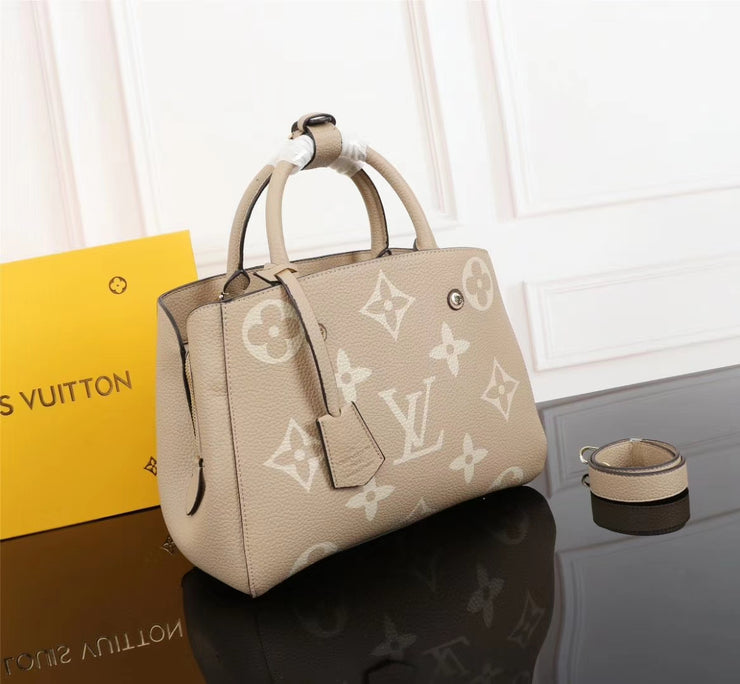 LOUIS VUITTON M41047 MONTAIGNE MM TOTE BAG MONOGRAM EMPREINTE LEATHER, BEIGE COLOR.