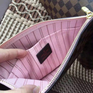 M40995 Neverfull MM Shoulder Bag Damier Ebene, Pink Interior Color.