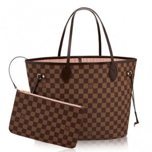 M40995 Neverfull MM Shoulder Bag Damier Ebene, Pink Interior Color.