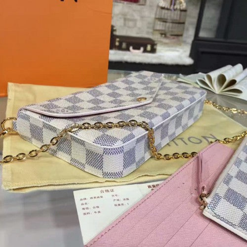 N63106 Pochette Felicie Chain Wallet Damier Azur Canvas